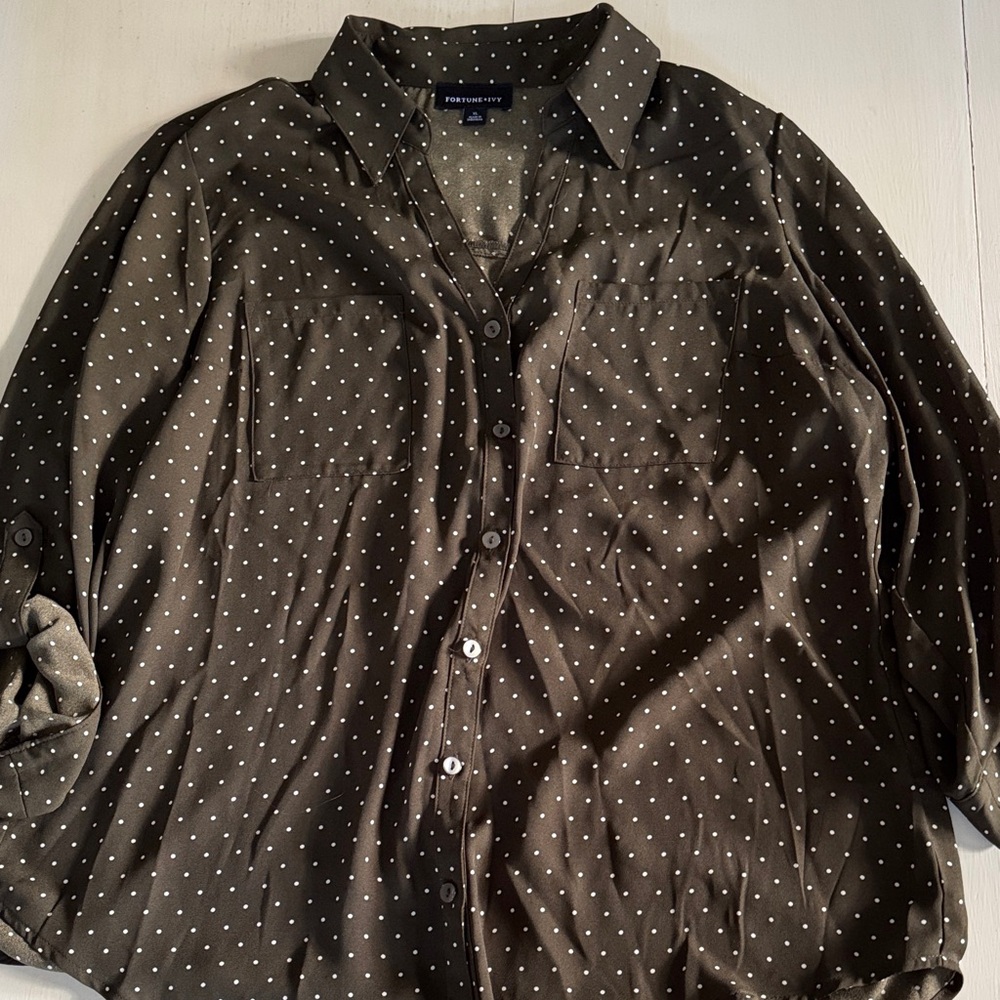 Fortune + Ivy Dark Green Polka Dot Shirt